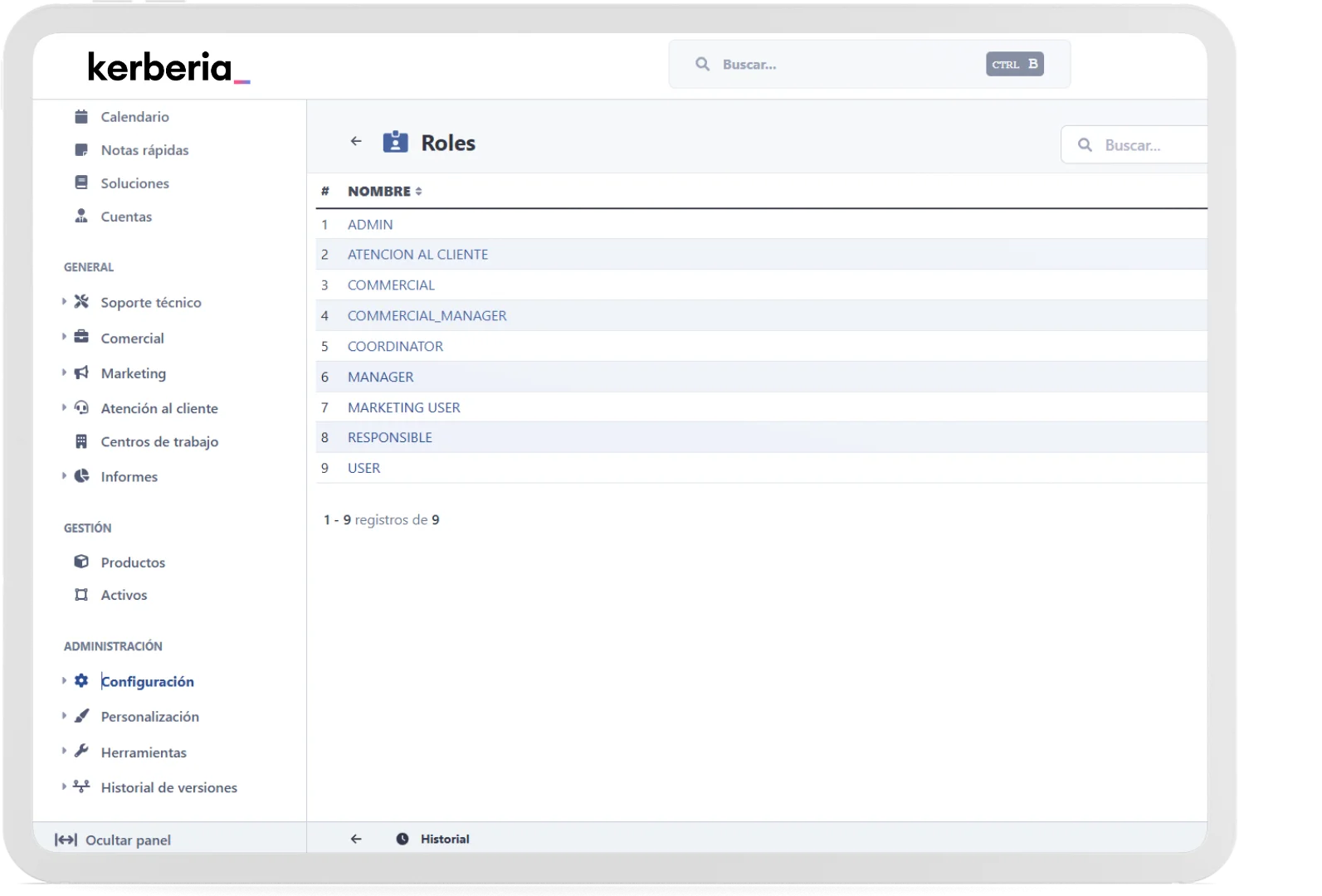 crm configuracion roles